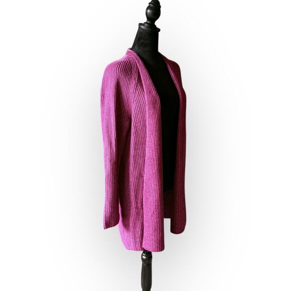 NWT Loft Berry Pink Open Front Chunky Knit Shawl Collar Cardigan Sweater Size L - Picture 7 of 16